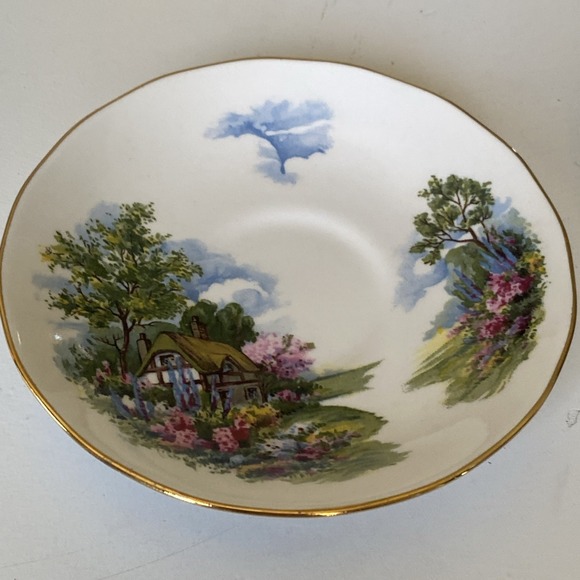 Vintage Royal Vale Teacup & Saucer Cottage Scene & Gardens - Bone China England - Picture 4 of 15